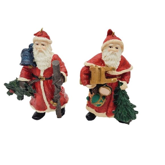 VTG Plastic Santa Ornaments  3"‎ St Nicholas Set 2x Christmas Sled Holiday - Picture 1 of 6